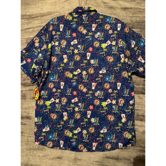 Buc-ee's Mens Tropical Camper Shirt Blue All Over Print Short Sleeve 2XL NEW - Picture 5 of 6